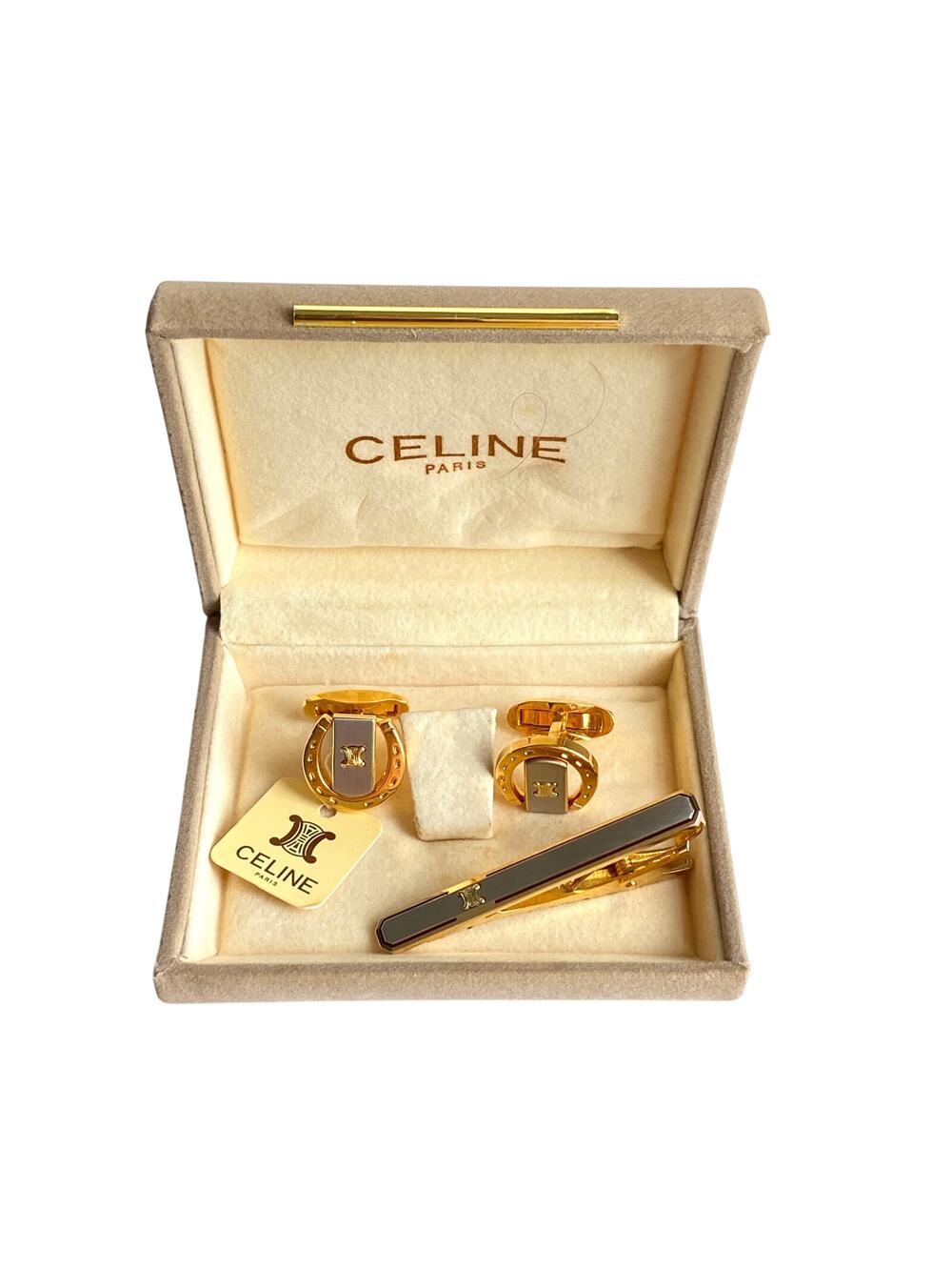 Celine Paris Gold & Silver-Tone Men’s Cufflinks and Tie Clip Set